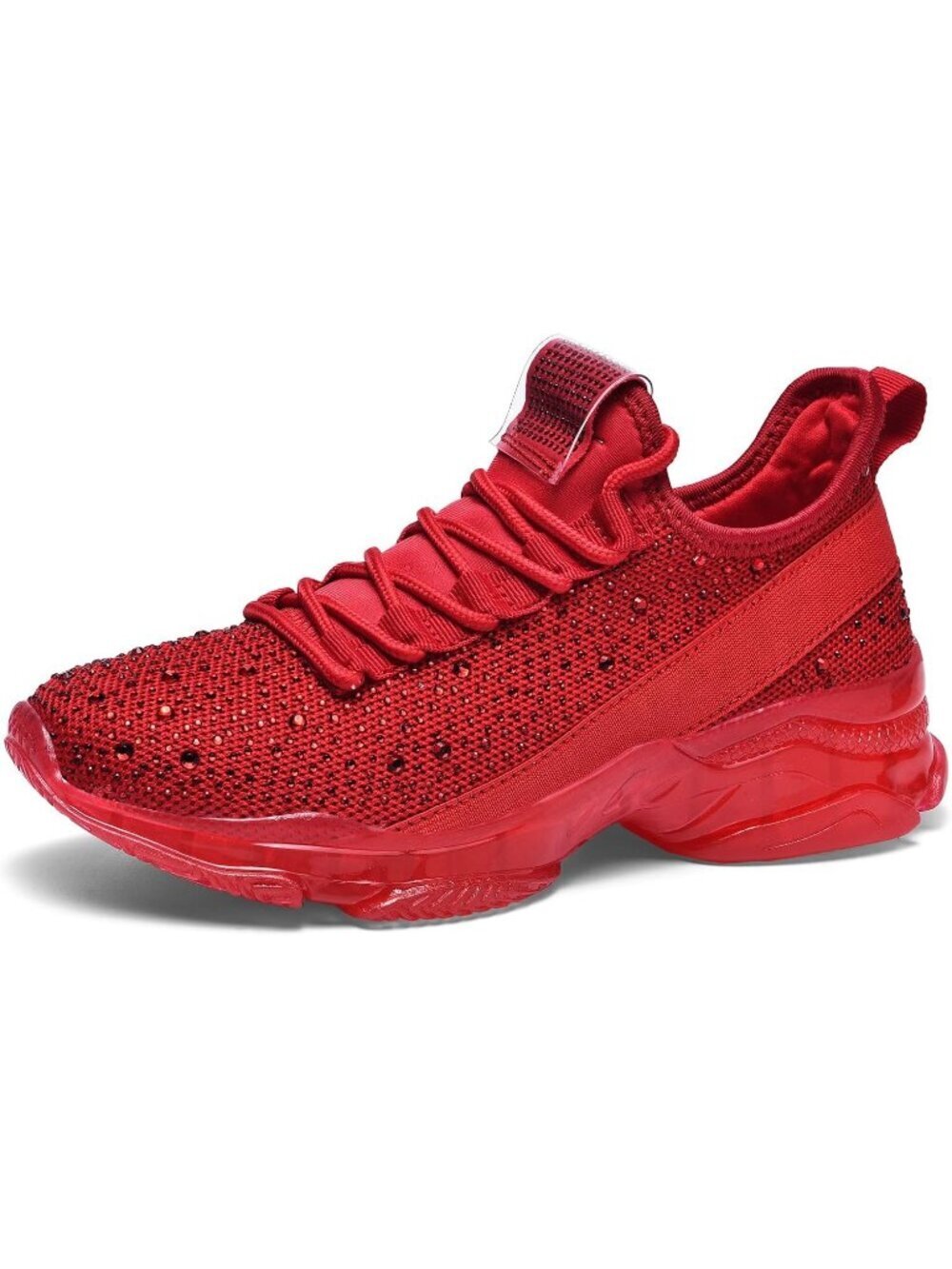 Women's Red Rhinestone Mesh Slip On Breathable Spakle Glitter Sneaker Shoes